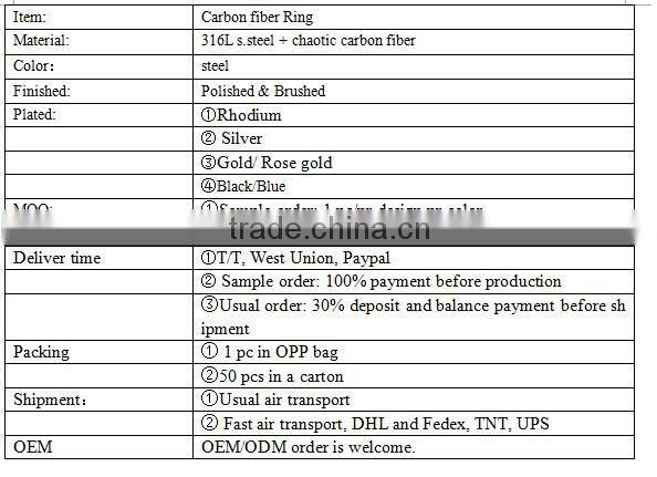 2016 new design fashion jewelry wholesale custom logo carbon fiber rings fo couples