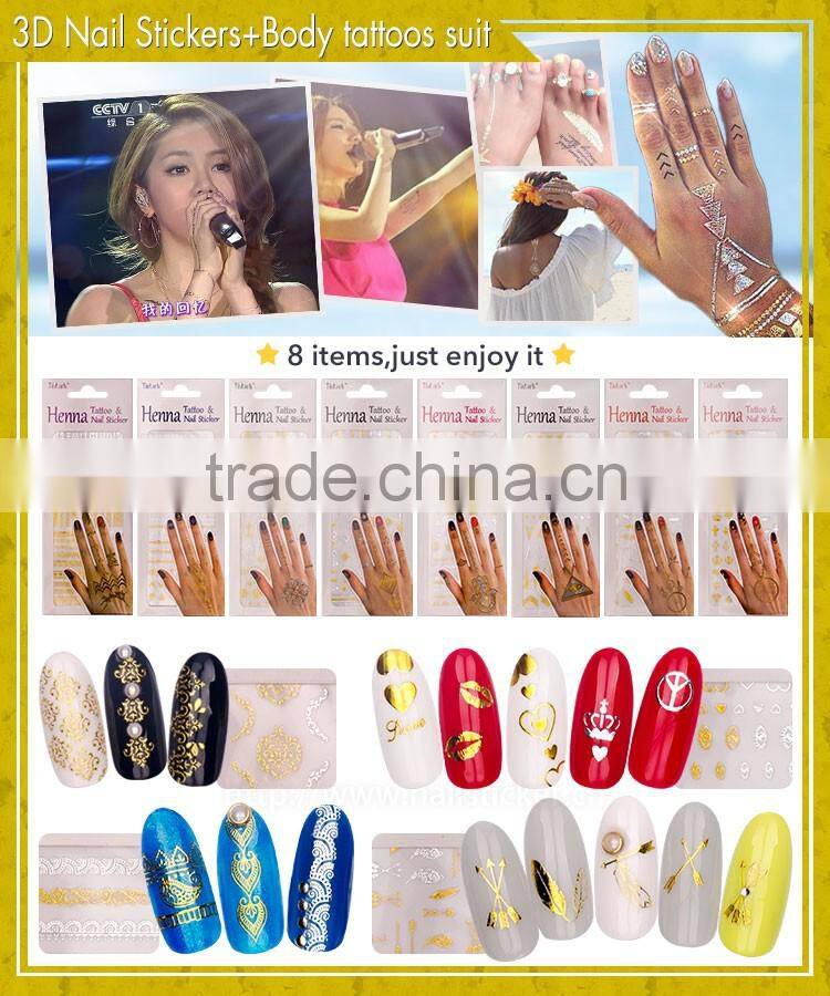 custom high quality Egyptian pattern nail art sticker decals 3d nail sticker metallic tattoo sticker set