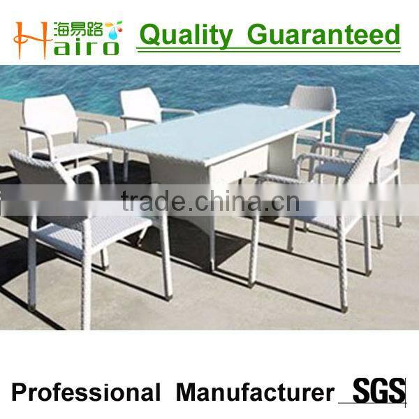 white rattan outdoor furniture table and 6 chairs