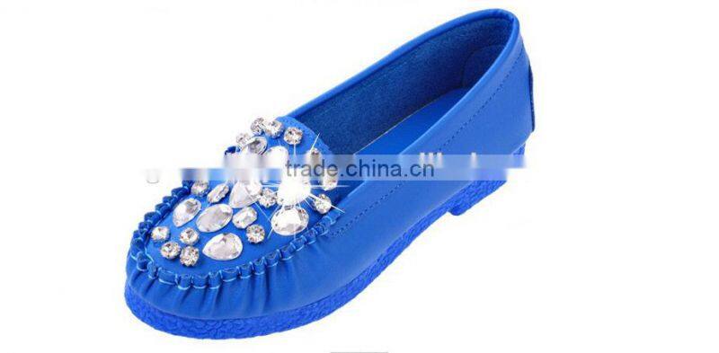 Flat Shoes With Round Soft Leather Low Shoes Women Diamond Peas Shoes