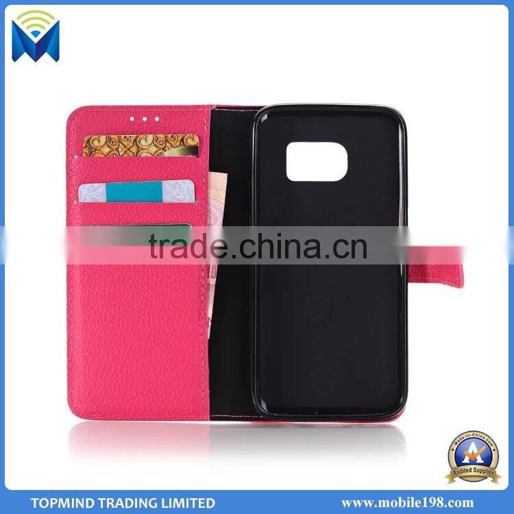Cheap Litchi Pattern PU Wallet Leather Case for Samsung Galaxy S7 Edge with Card Slot