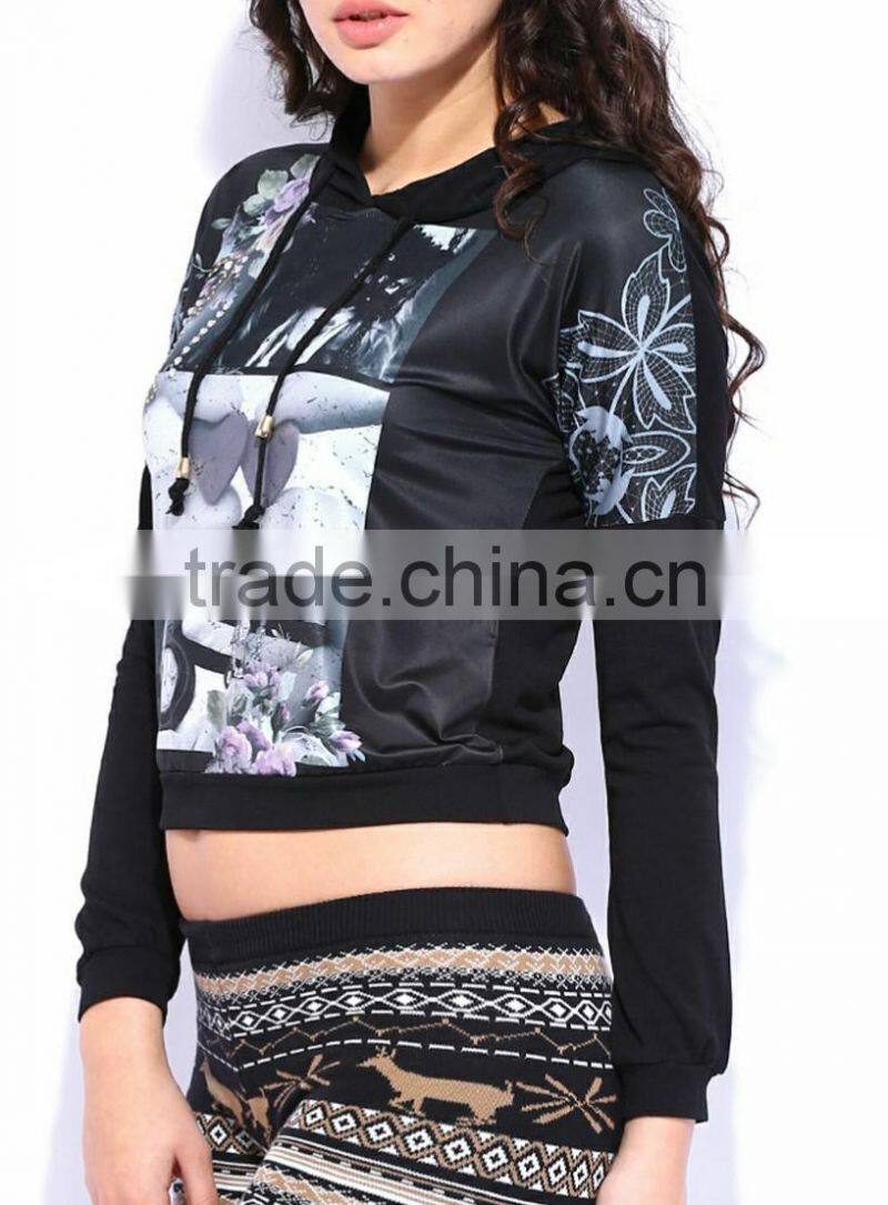 women/girls lace blouse/tops polyester viscose spandex fabric with sublimation hoodie