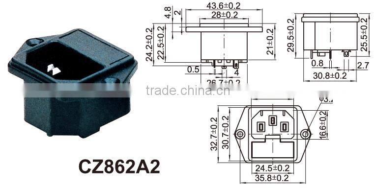ac power socket with fuse,Dc adapter Connector,pure copper with gold plated RCA connector
