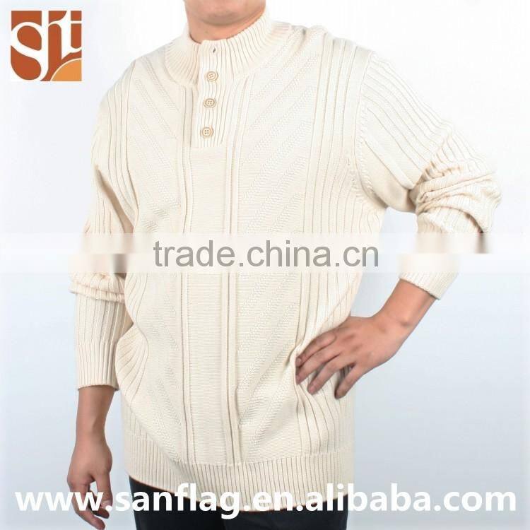 Winter men high neck long sleeve plus size jumper with button custom computer knit sweater made in china