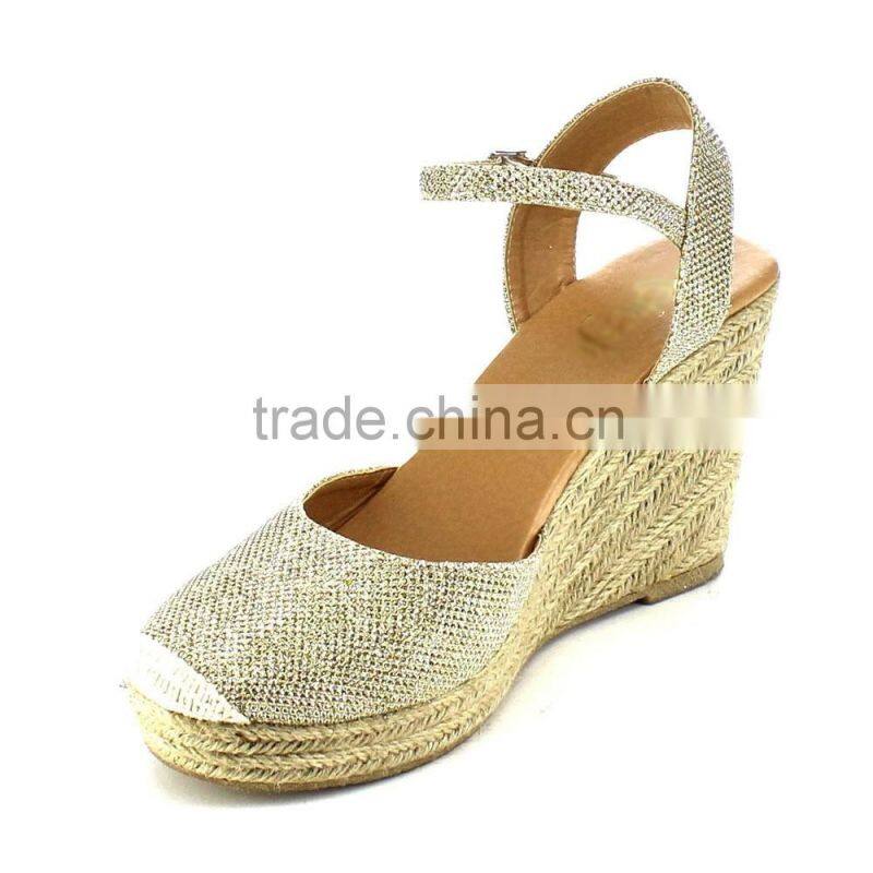 The shoes lady 2016 new design sandal shoes women glitter wedge jute sole espadrilles