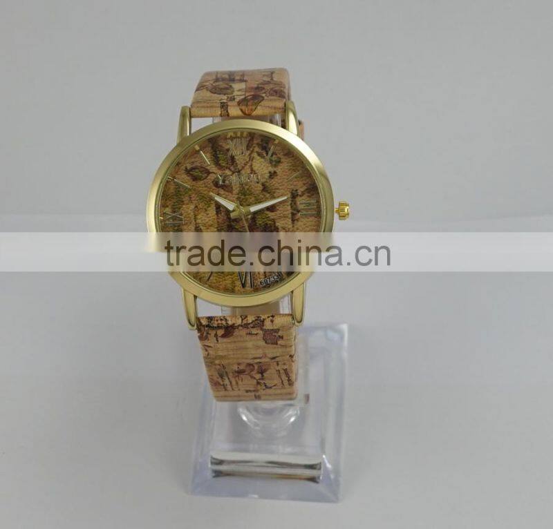 Cheap top sell leather WOODEN print fashion unisex wrist watches