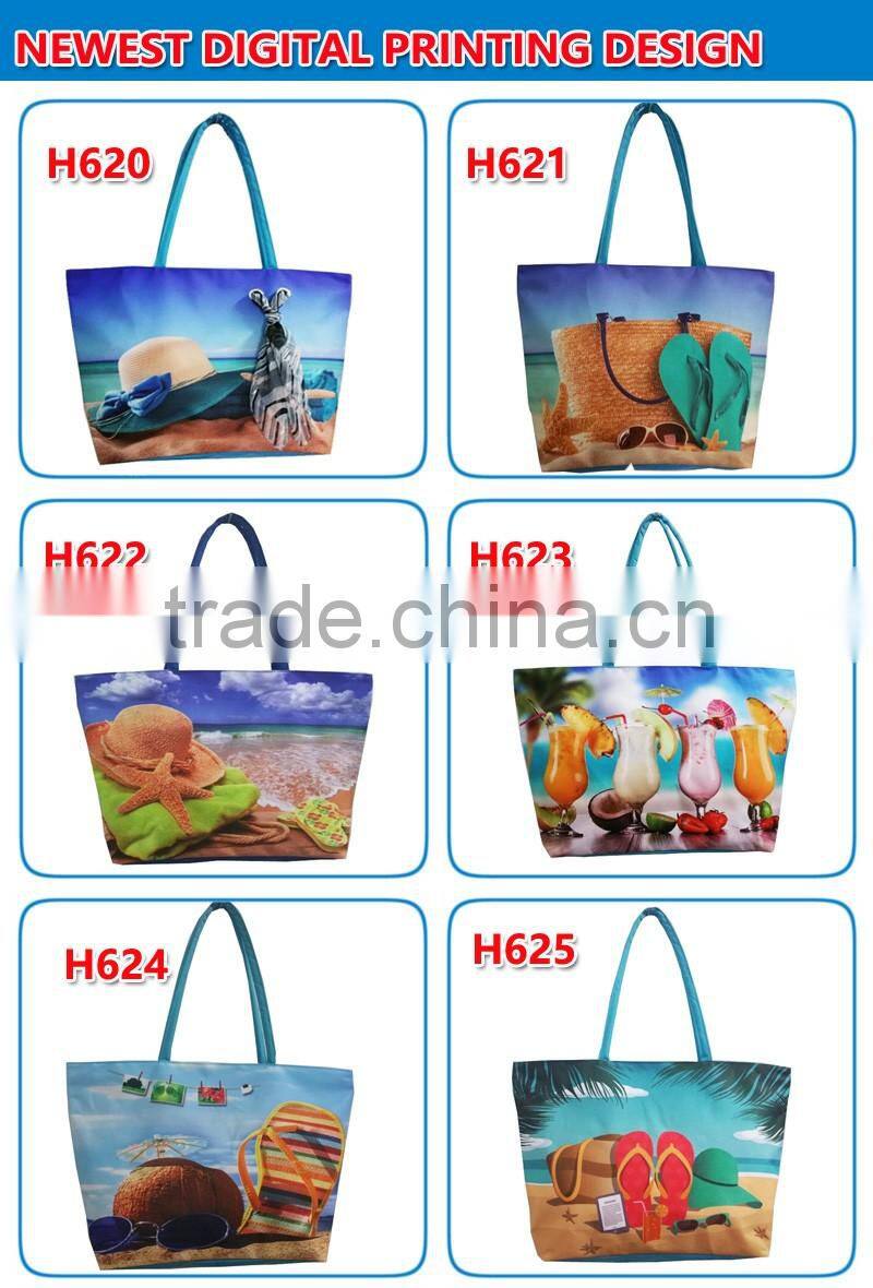 Newest collection 2016 fashion lady bag custom digital printing women's summer beach bag handbag tote bag
