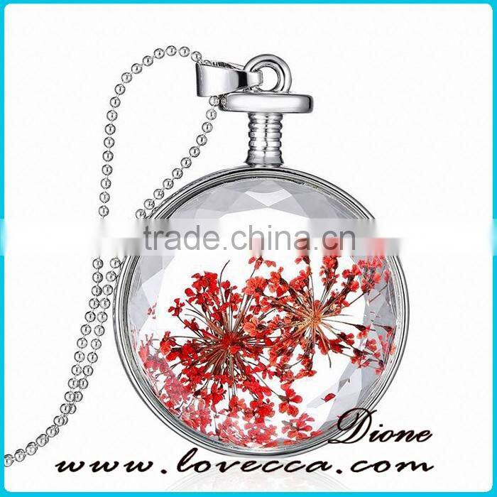 Silver ROUND pendant necklace with flower design wholesale fashionable jewelry
