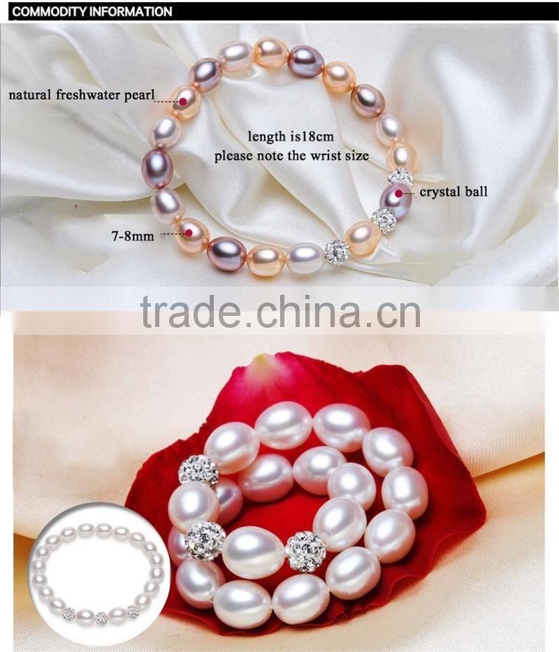 2016 Charm Bracelet Pearl Jewelry Natural Freshwater Pearl Crystal Balls Drop Water Pearl Bracelet For Women