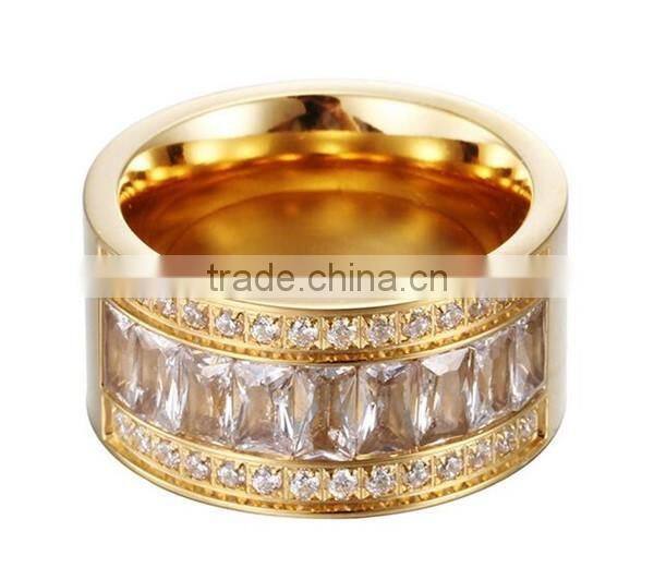 Cheap manufacturer OEM stainless steel crystal big gold finger ring