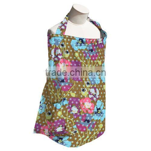 woven mulit color printing with inside pocket buckle adjustable neck strap Breastfeeding apron