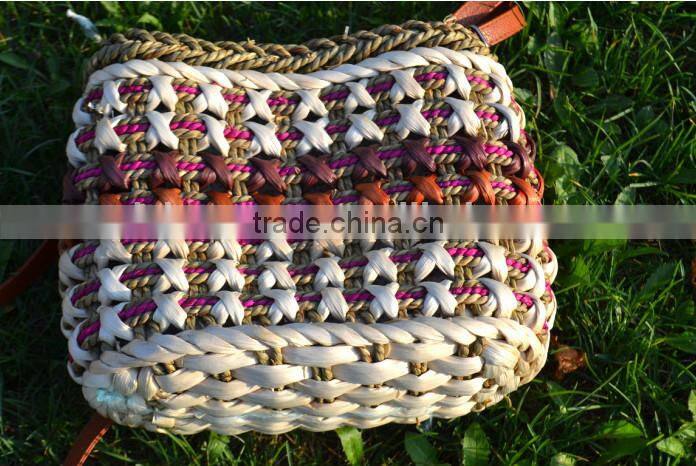 qingdao made GREY COLOR 3 kinds material straw women shoulder shopping bag