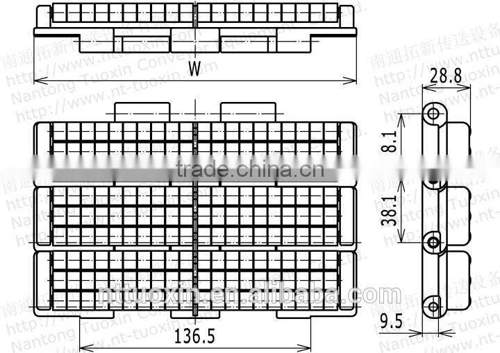 LBP821 Straight Run Double Hinge Plastic Roller Conveyor Chain