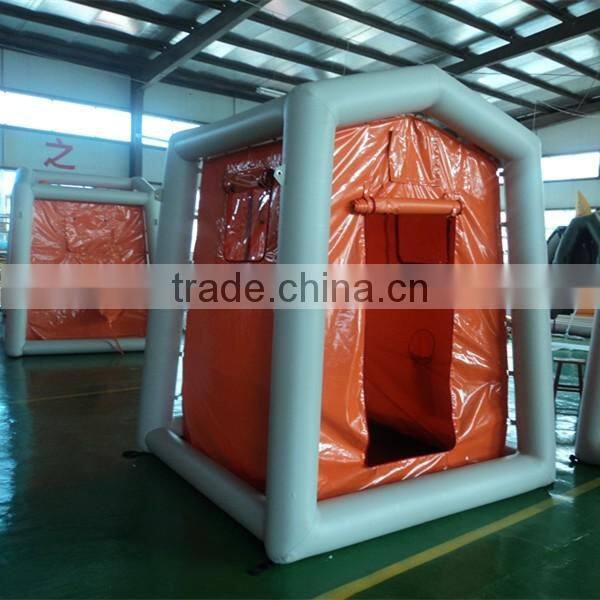 Folding portable inflatable shower decontamination tent for fire fighting