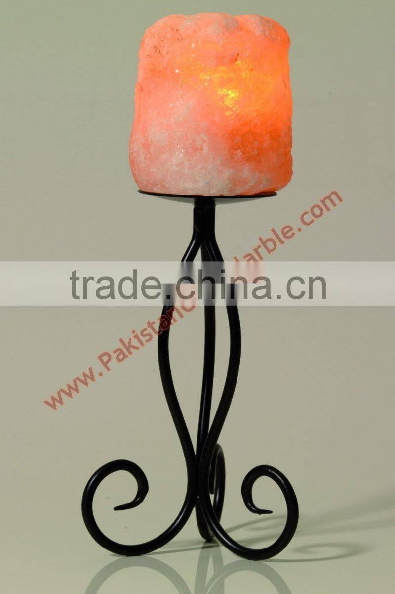 WROUGHT IRON SALT CANDLE HOLDER & TEALIGHTS