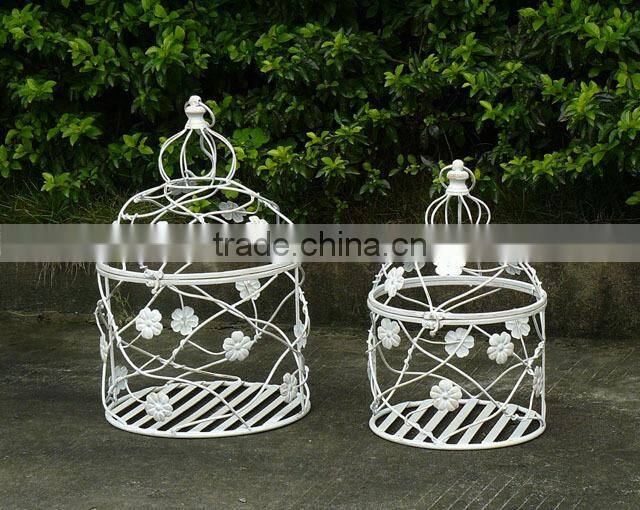 Decorative Metal Antique White Square Bird Cage Morning Glory Blossoms
