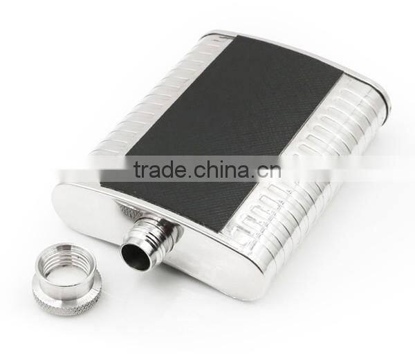 4 OZ flagon with black twill leather hip flask