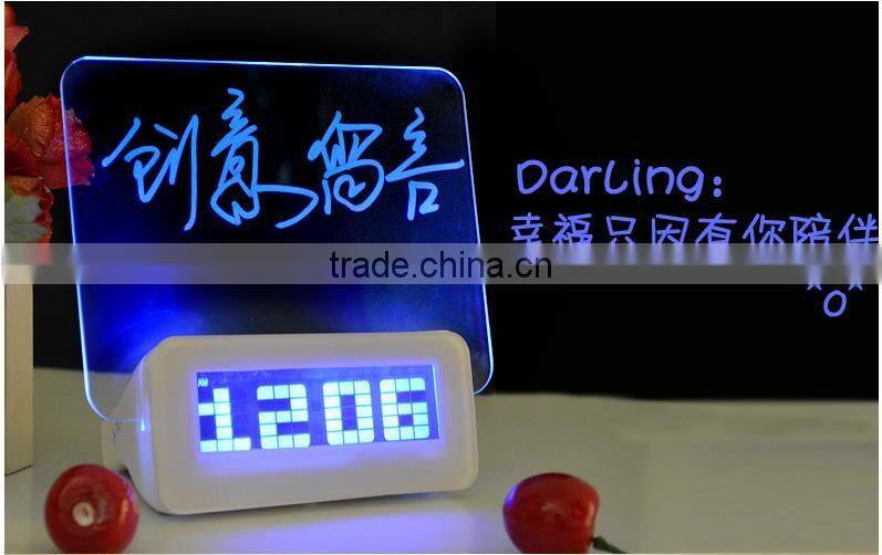Creative LED Light Fluorescent Message Board Alarm Clock Digital