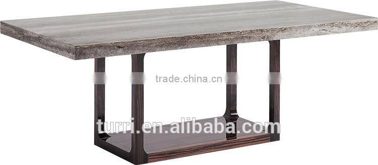 Luxury austere natural marble top wooden base console table