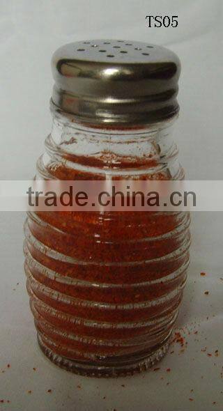 cheap mini oval horizontal stripe glass spice shaker jar with metal lid