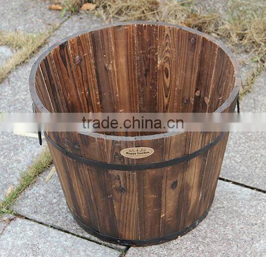 Outside flower box wooden barrel planters wholesale