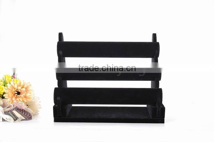 2016 high-end luxuries 3 layer black velvet bracelet holder display stand