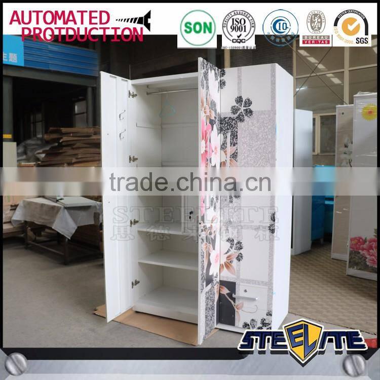 India fancy bedroom wardrobe design printed 3 door cabinet