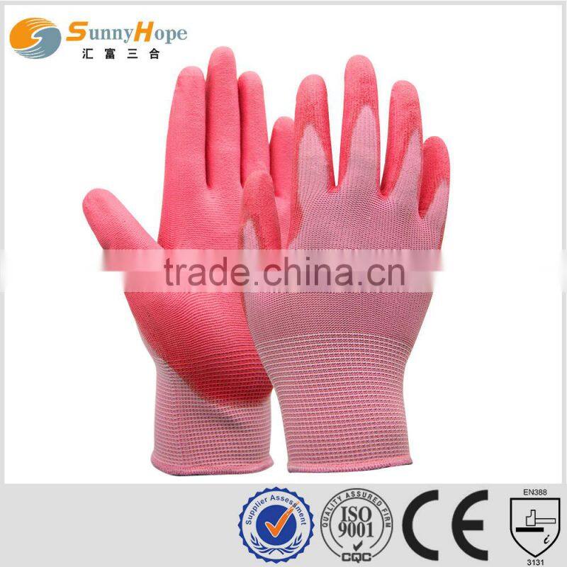 sunnyhope new design Cheap Price 13G pink PU Work Gloves