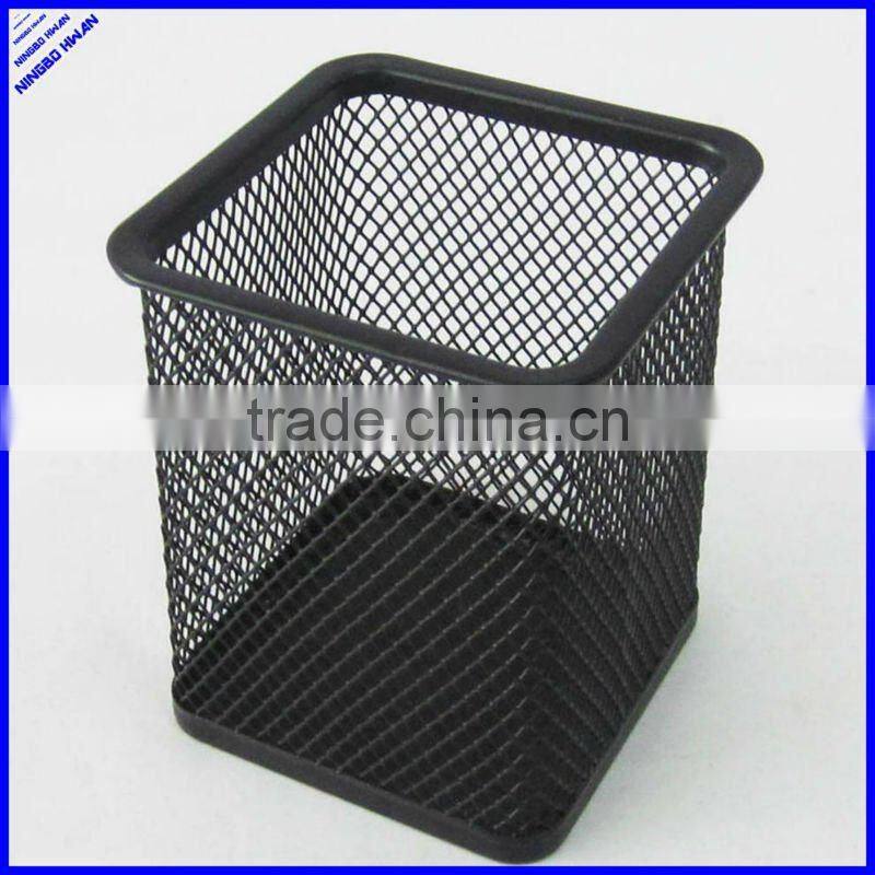 High quality desktop black square metal mesh pen holder