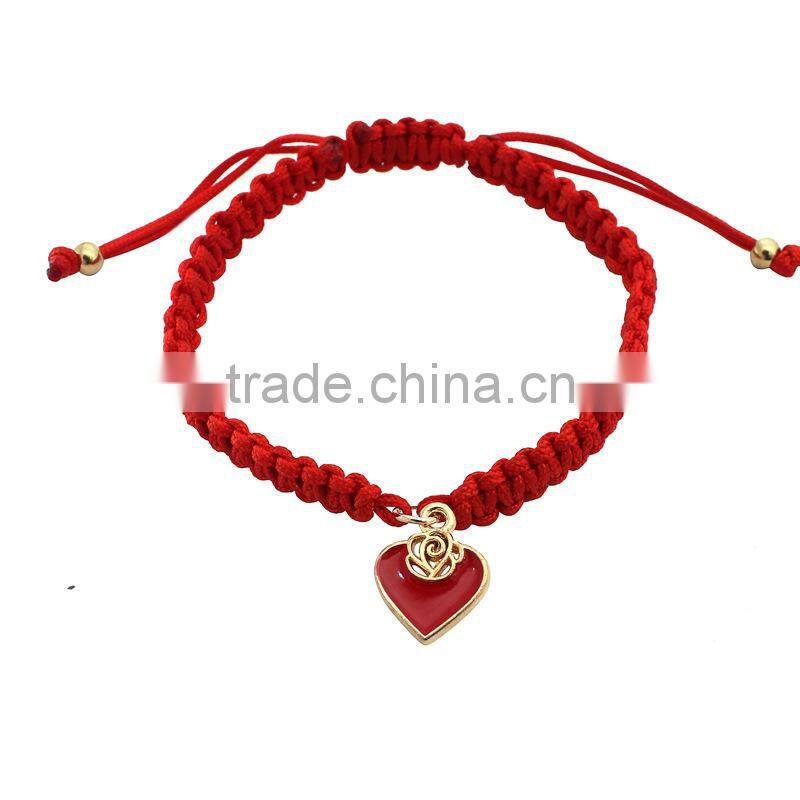 enamel gold heart charm handwoven bracelet adjustable braided macrame bracelet promotional friendship bracelet