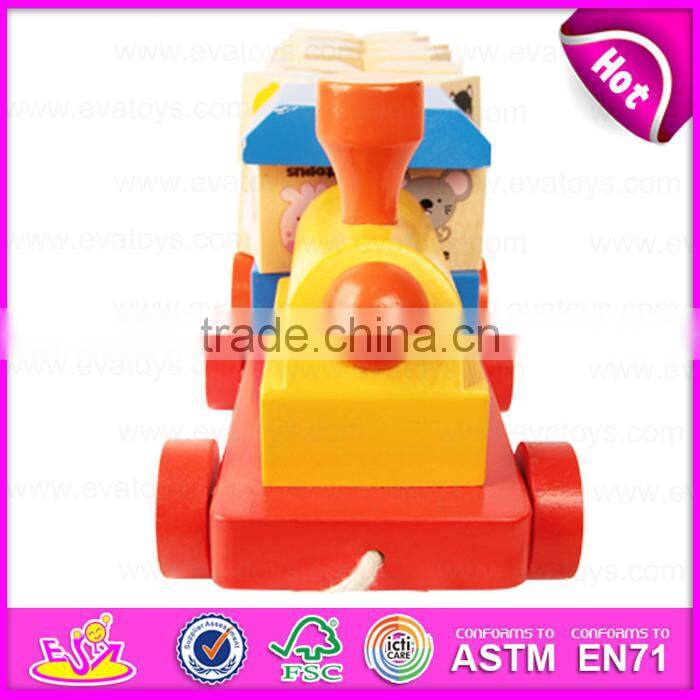 Colourful ABC letters wooden rotational train pull along toy,Best selling wooden ABC train toy with blocks W05C027