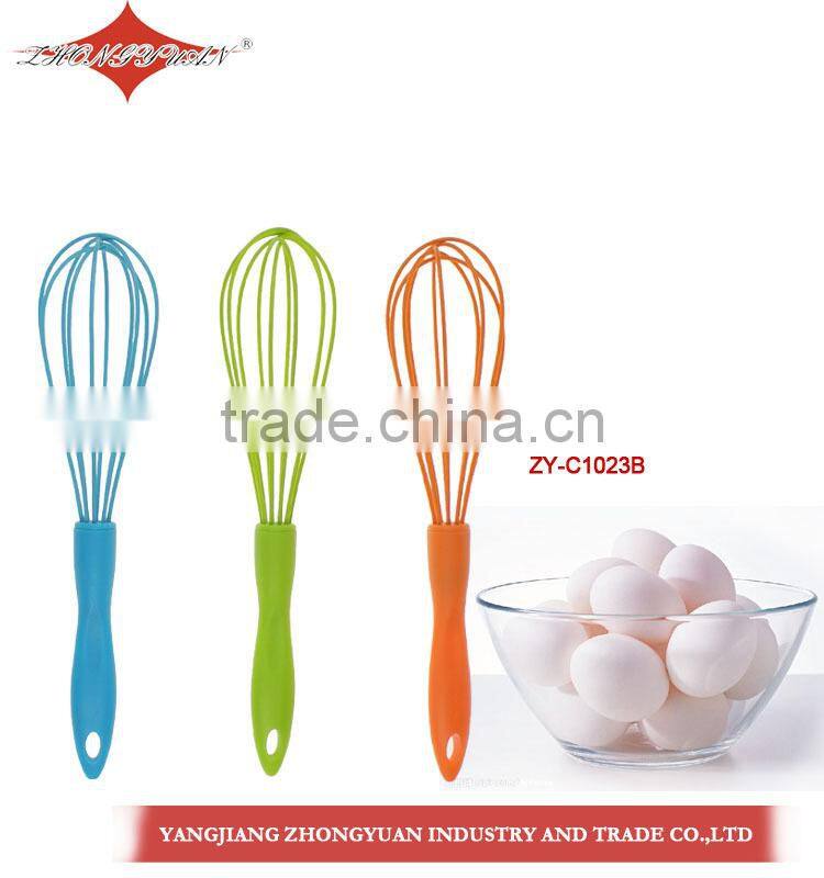 ZY-C1027A 8-inch colorful egg beater mini silicone coated wires egg whisk with plastic handle