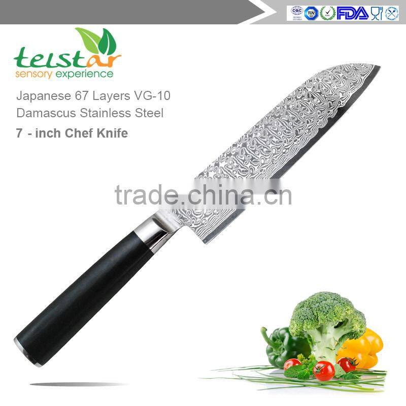 2017 hot style of new products Damascus Steel knife 7 inches santoku knife for Japan VG10 steel 67 layer