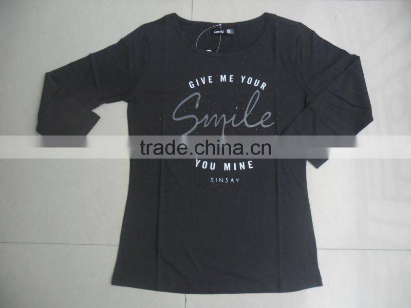 100% COTTON LONG SLEEVE T-SHIRT, PRINTED FASHIONABLE LADIES T-SHIRTS