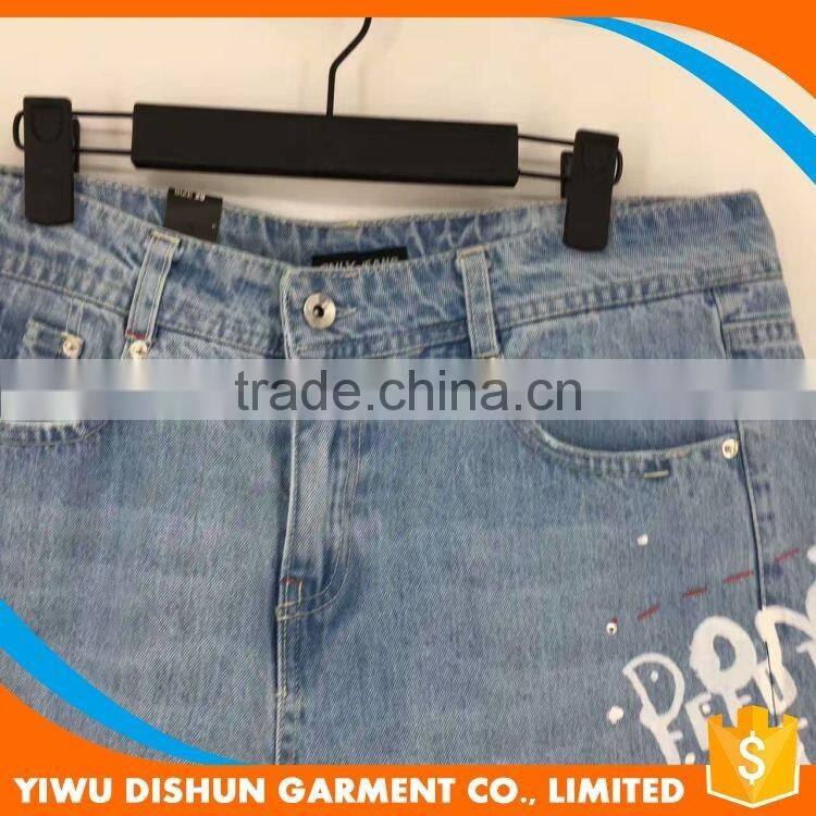 Women good quality fashion print worn brand blue jeans with holes