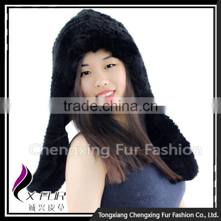 CX-C-243C Women Fur Hooded Scarf Winter Fur Hat Earmuff Fur Hat