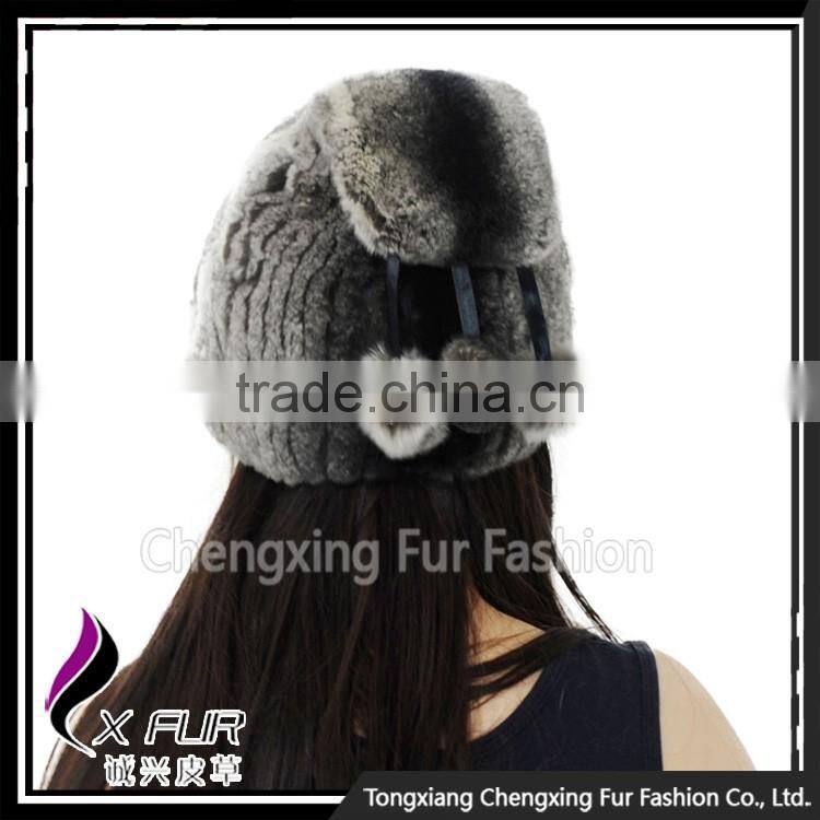 CX-C-240B Handknitted Womens Fashion Rex Rabbit Fur Hats and Caps