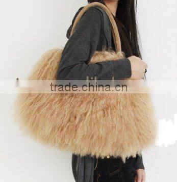 CX-H-24F Newest Fashion Real Tibetan Lamb Fur Lady Handbag Female Bag