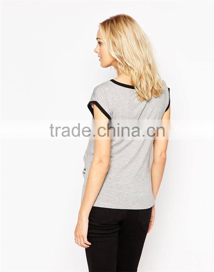 Maternity contrast binding tee maternity clothes manufacturers