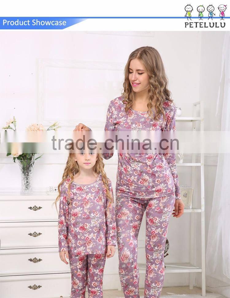 Europe Size Crimson Lake Flowers Slim Fit Pyjamas Mother Daughter Dress Clothes