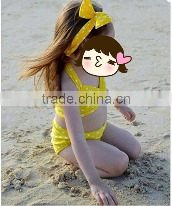 Baby swimwear blue yellow and aqua stitching 2 piece suit girl swimsuit