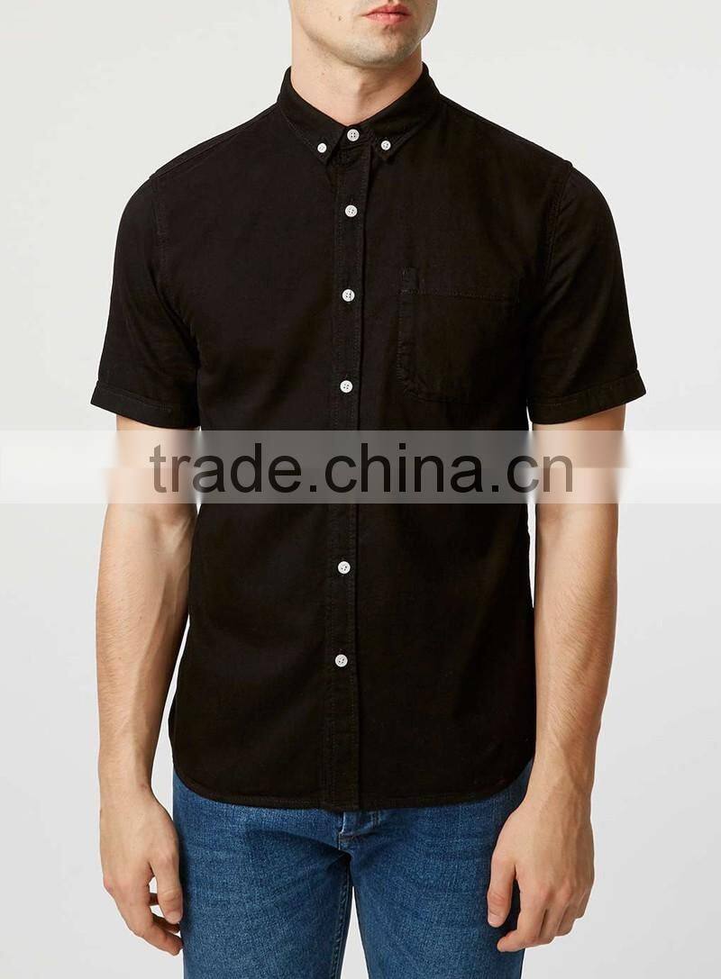 Black Denim Short Sleeve Casual Shirt