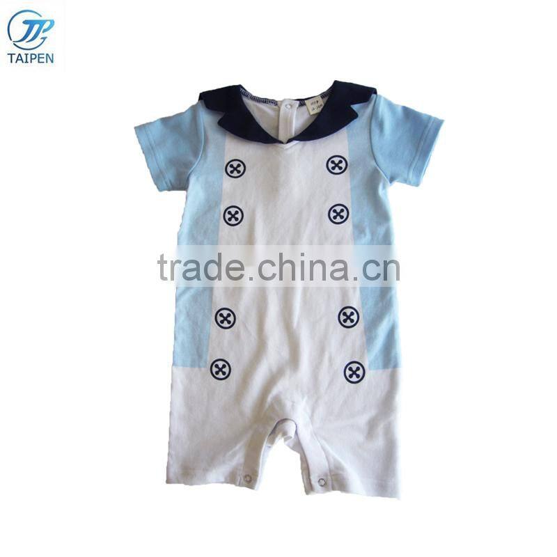 Navy Style Baby Bodysuit With Black and White Stripe Kids Clothes Summer Toddler Short Sleeves Romper