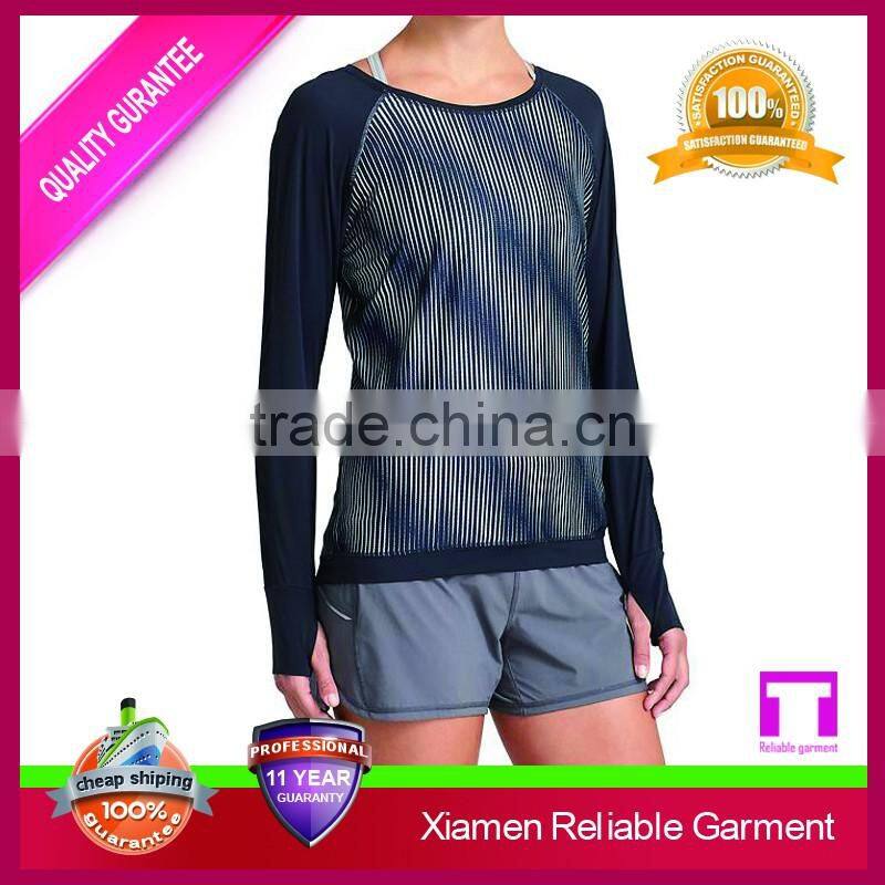 Wholesale polyester elstane dry fit fabric long sleeve t shirt for womens fitness clothing