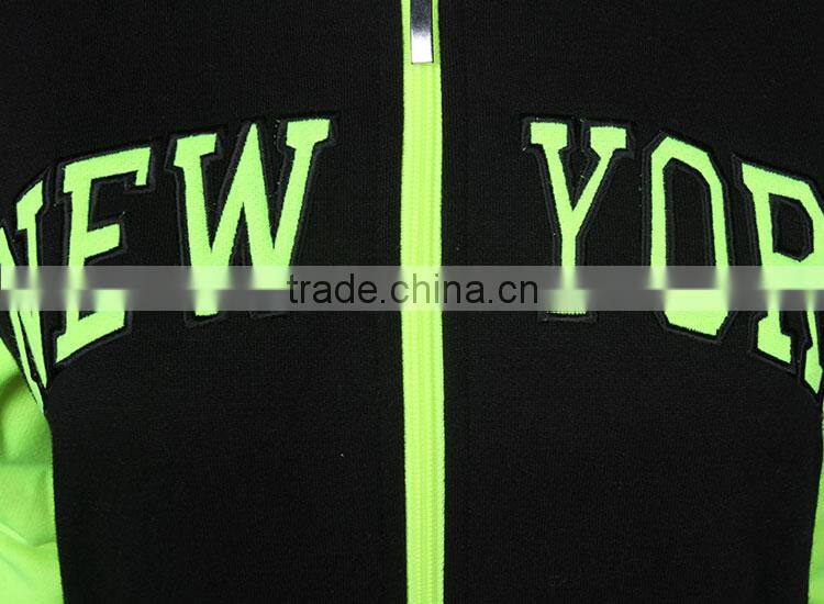NY printed applique zip hood fleece hoodies sweatshirts