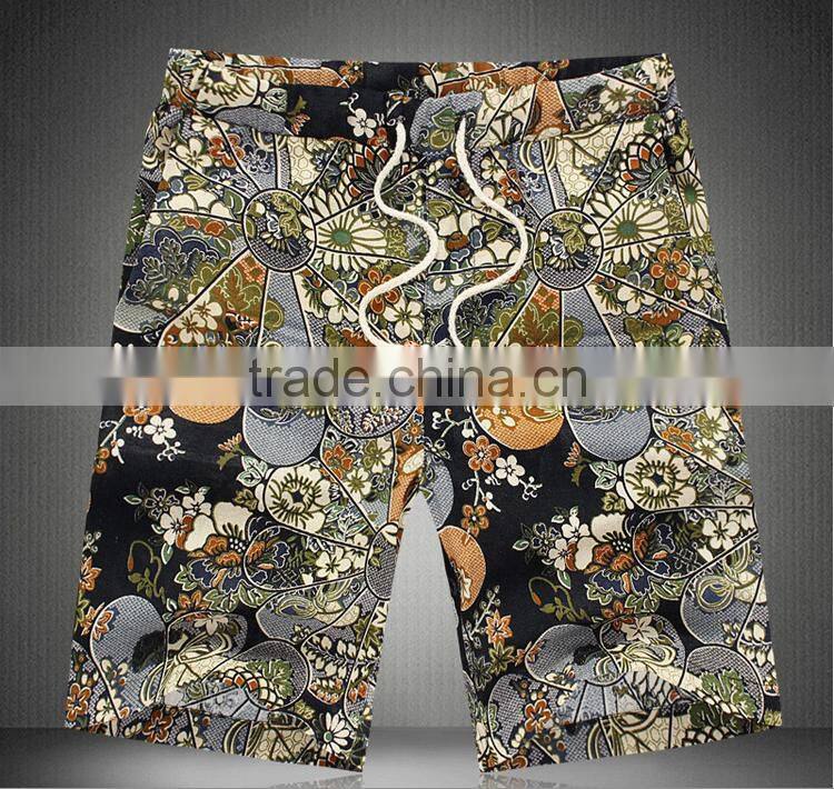 2016 lattest design custom linen/cotton mens printing beach shorts