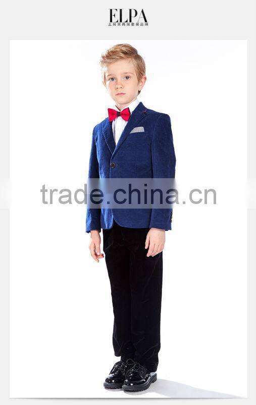 2016 New style ELPA NXB0030 hot sale Plus size British Style Blue Velvet casual kids blazer with black elbow patches