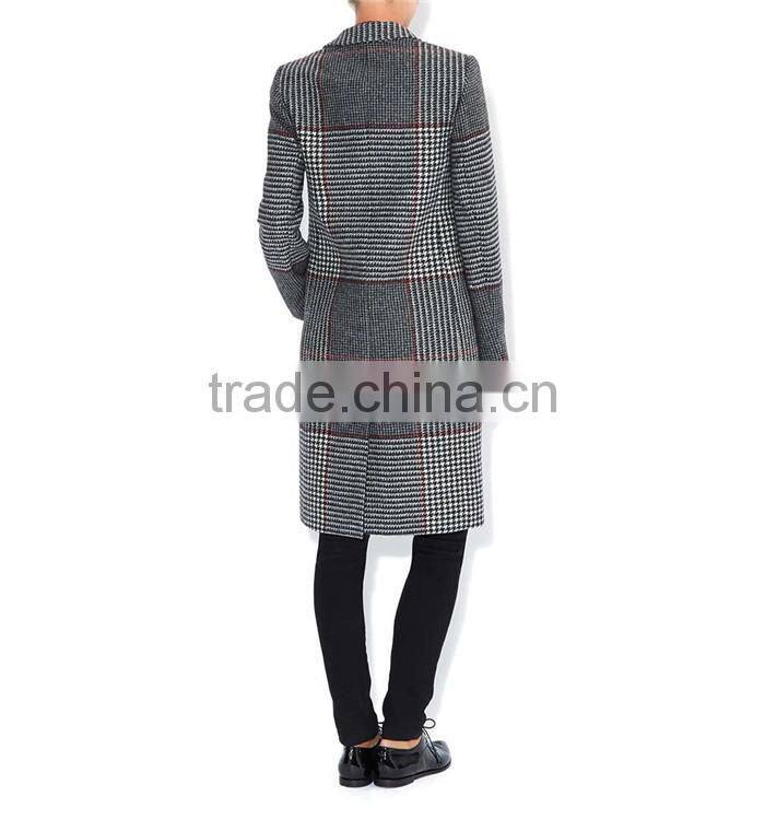 houndstooth pattern designed ladies winter long coat