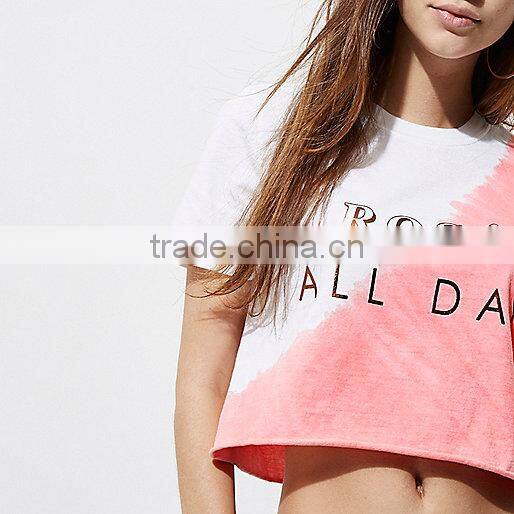 2017 o-neck new fashion design mix color casual crop top for woman