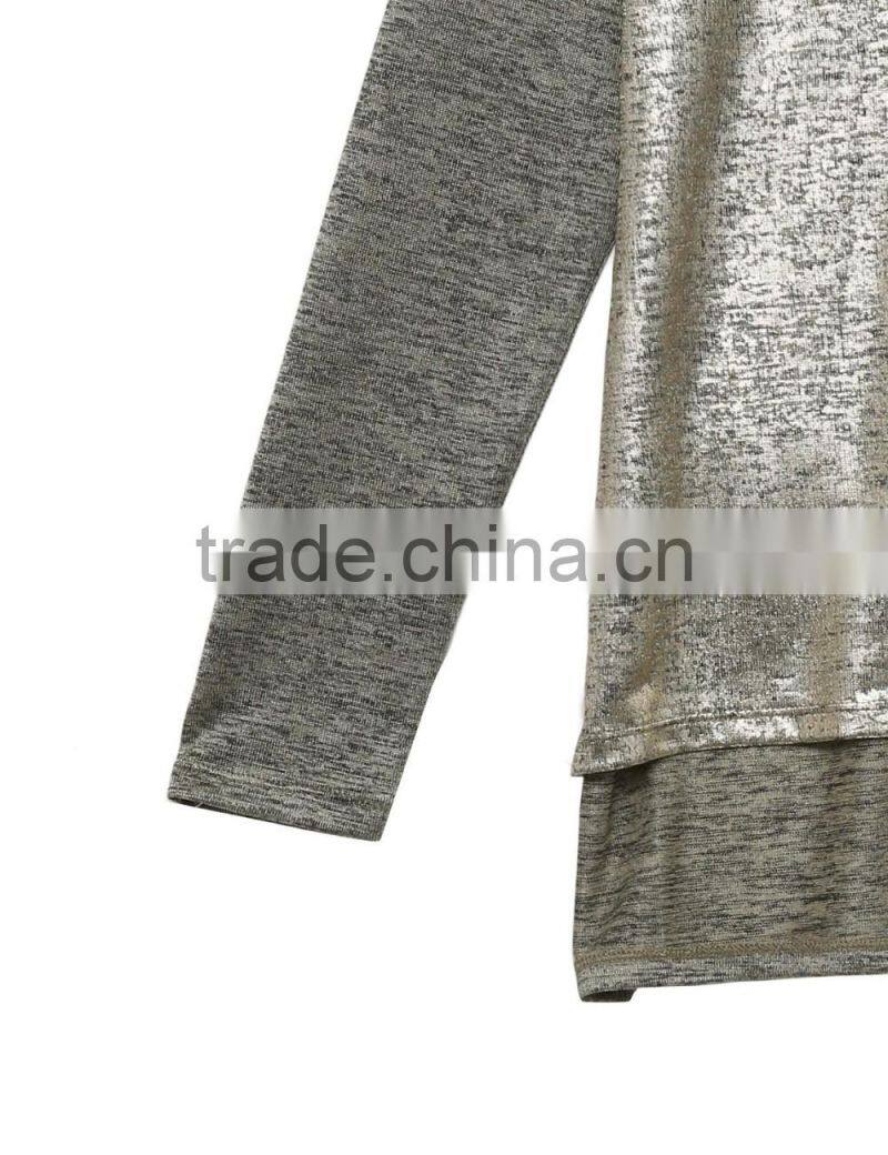 Ladies customized special fabric long sleeve short front long back Flashing soft t-shirt